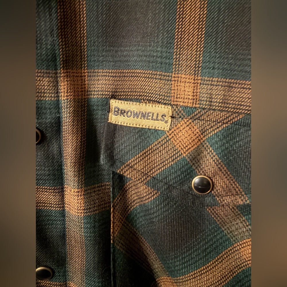 Men’s DIXXON BROWNELLS Brown and Green Flannel Shirt - Picture 4 of 6